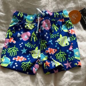 Gymboree Navy Swim Shorts with Neon Fish Print